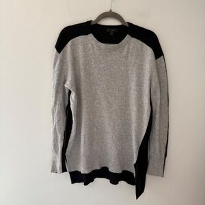 J.Crew Womens Colorblock Wool Blend Crewneck Sweater Grey Black Size L Side Slit
